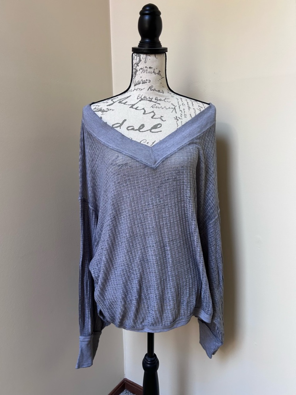 We The Free Gray Double V Off Shoulder Ribbed Knit Top